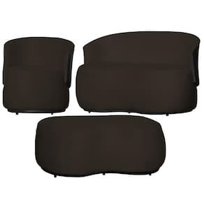 Kit 1 Poltrona 1 Namoradeira e 1 Puff Grande Decorativo Estilo Orgânico Beatriz Suede Composê Corino Preto - Estopar