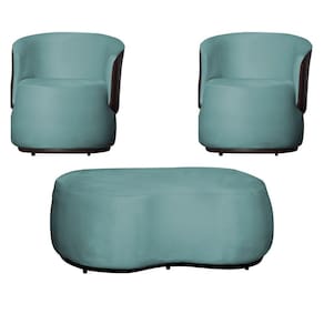 Kit 2 Poltronas e 1 Puff Grande Design Orgânico Beatriz Veludo Composê Corino Marrom - Estopar