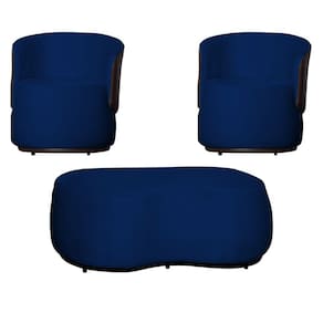 Kit 2 Poltronas e 1 Puff Grande Design Orgânico Beatriz Veludo Composê Corino Marrom - Estopar