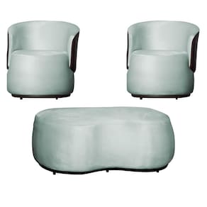 Kit 2 Poltronas e 1 Puff Grande Design Orgânico Beatriz Veludo Composê Corino Marrom - Estopar