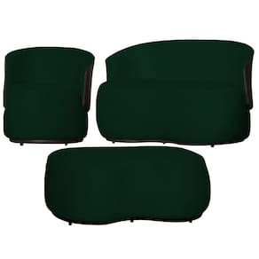 Kit 1 Poltrona 1 Namoradeira e 1 Puff Grande Suede Estilo Orgânico Beatriz Composê Corino Marrom - Estopar