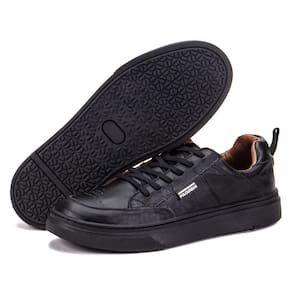 Tênis Masculino Preto Casual em Couro Cano Baixo Minimalista Elegante Low