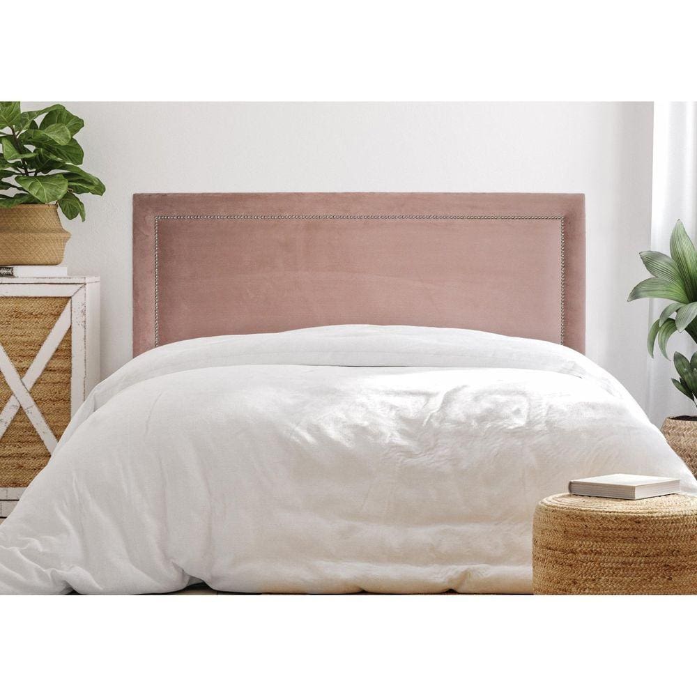 Cabeceira Queen Estofada para Cama Box Reta Luxo com Tachas 160x60cm Rosê/Prata