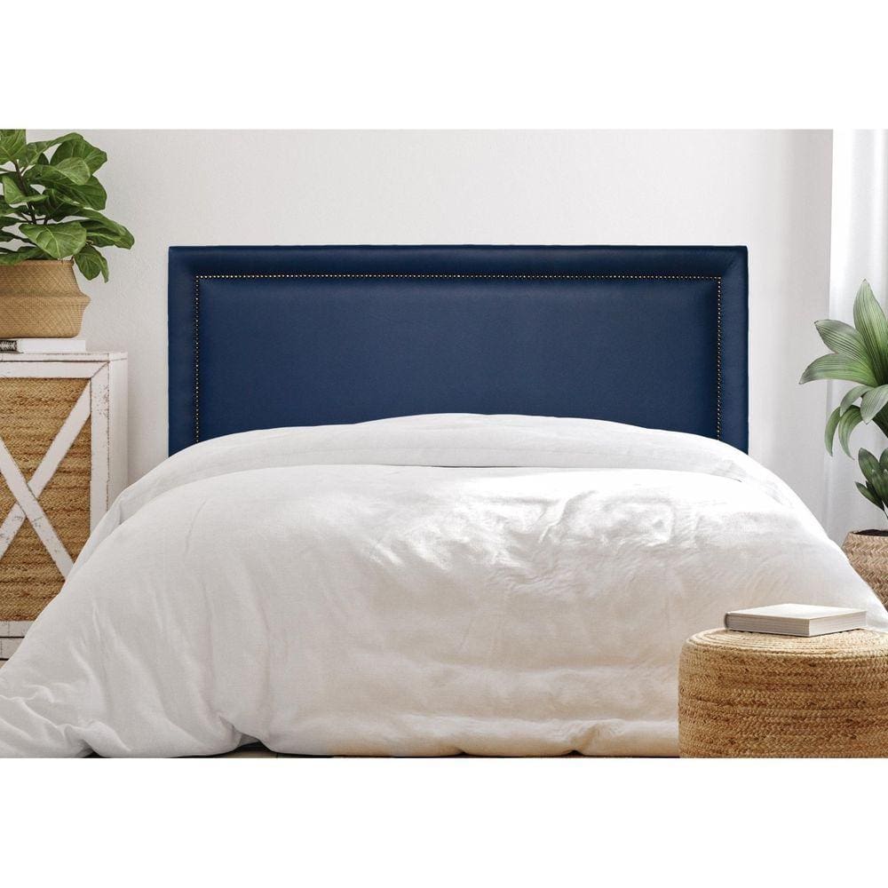 Cabeceira Queen Estofada para Cama Box Reta Luxo com Tachas 160x60cm Azul/Fumê