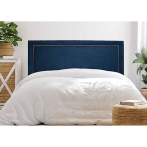 Cabeceira King Estofada para Cama Box com Tachas 193x60cm Reta Luxo Azul/Prata