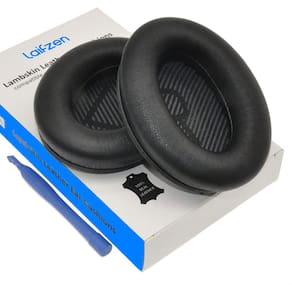 Almofadas de Pele de Cordeiro em Couro Real p/ Fones de Ouvido Bose QuietComfort QC35 II (Preto)
