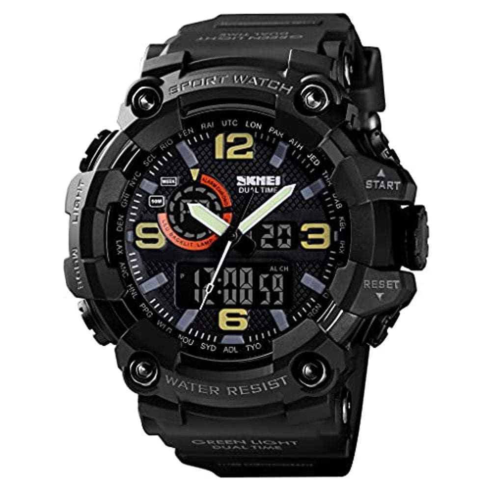 Relógio Esportivo Digital, LED Duplo e a Prova de Choque, Pulseira Militar Impermeável, Alarme (Preto-Amarelo)