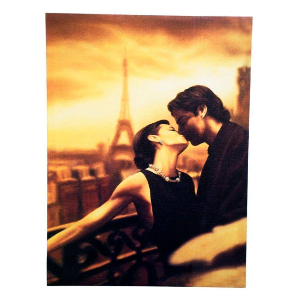 Quadro Decorativo Retro Casal em Paris Romântico