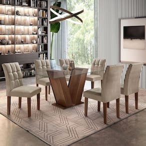 Mesa de Jantar 6 Lugares Vitória com Vidro Chocolate/Pena - Cel Móveis