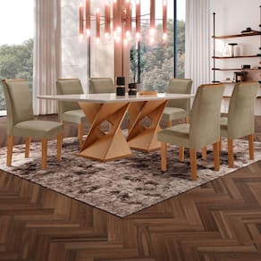 Mesa de Jantar 6 Lugares Genova/Luísa com Vidro Cinamomo/Off White/Marrom Claro - Cel Móveis