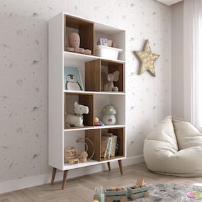 Estante Infantil com 4 Nichos Magic Yescasa Branco/Amadeirado Montana/Perfect Wood
