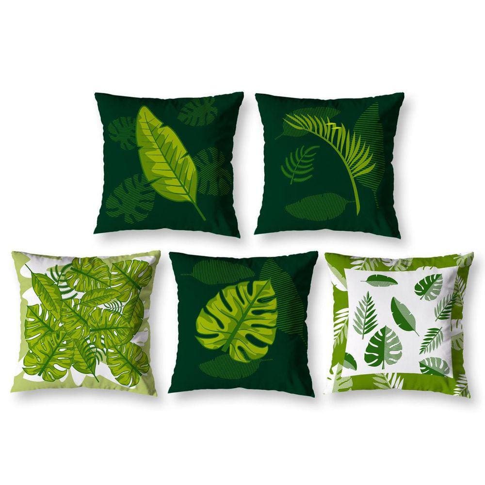 Kit 5 Almofadas Cheias 40Cm X 40Cm Estampadas Folhas