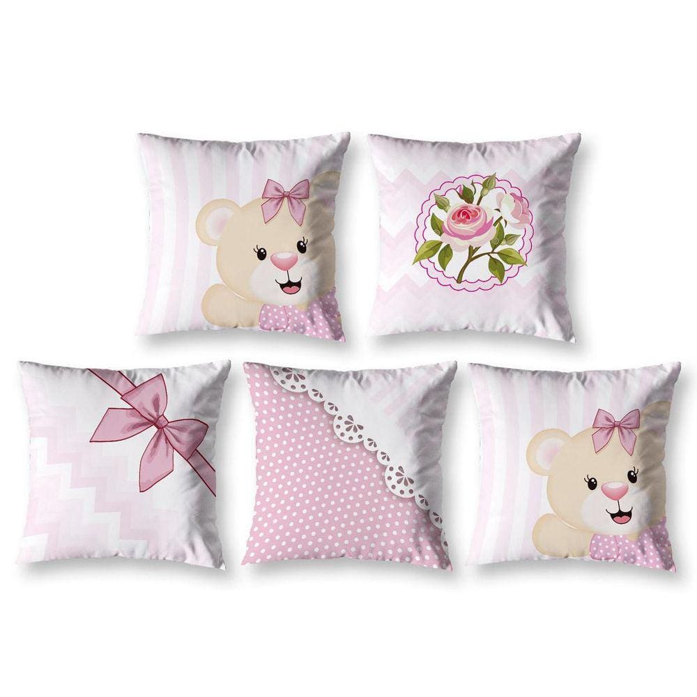Kit 5 Almofadas Cheias Infantil 40Cm X 40Cm Zíper Ursinha