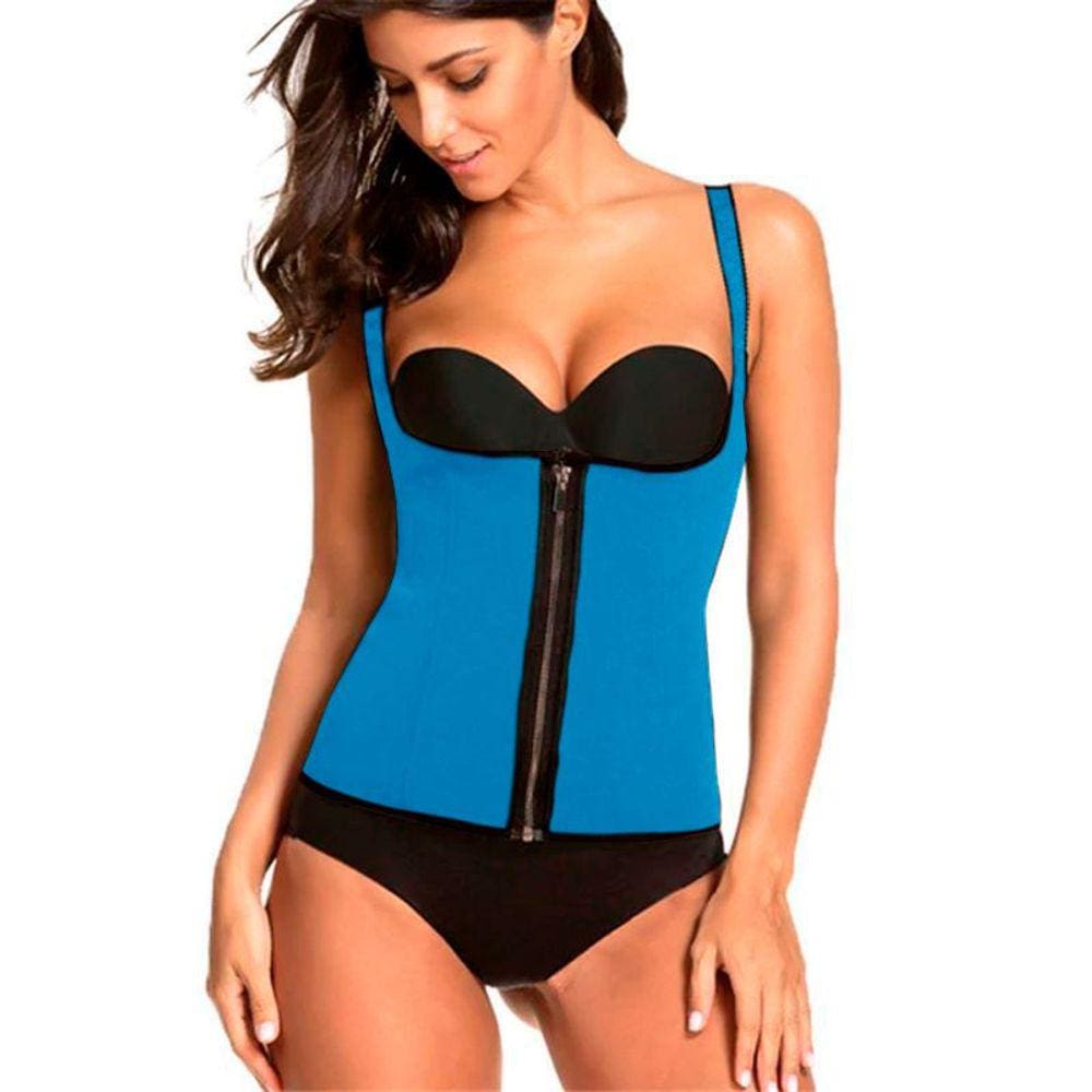 Colete Modelador Cinta Corselet Corset Neoprene Redutor de Medidas Hot Shapers Zíper Azul