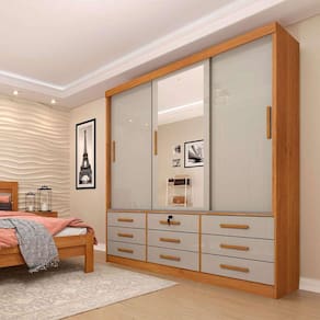 guarda-roupa casal com espelho chicago 3 pt 9 gv cinamomo e off white