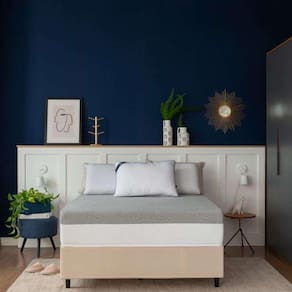 cama box casal bege com colchão guldi dream mola ensacada (30x138x188) cinza e branco