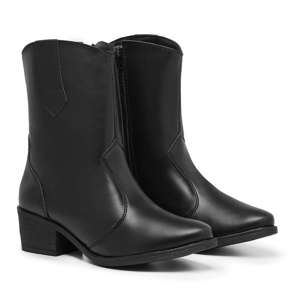 Bota Feminina Cano Curto Bico Fino Western Zíper Improvizzo