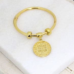 Pulseira Bracelete Feminina Redonda São Bento Banhado A Ouro