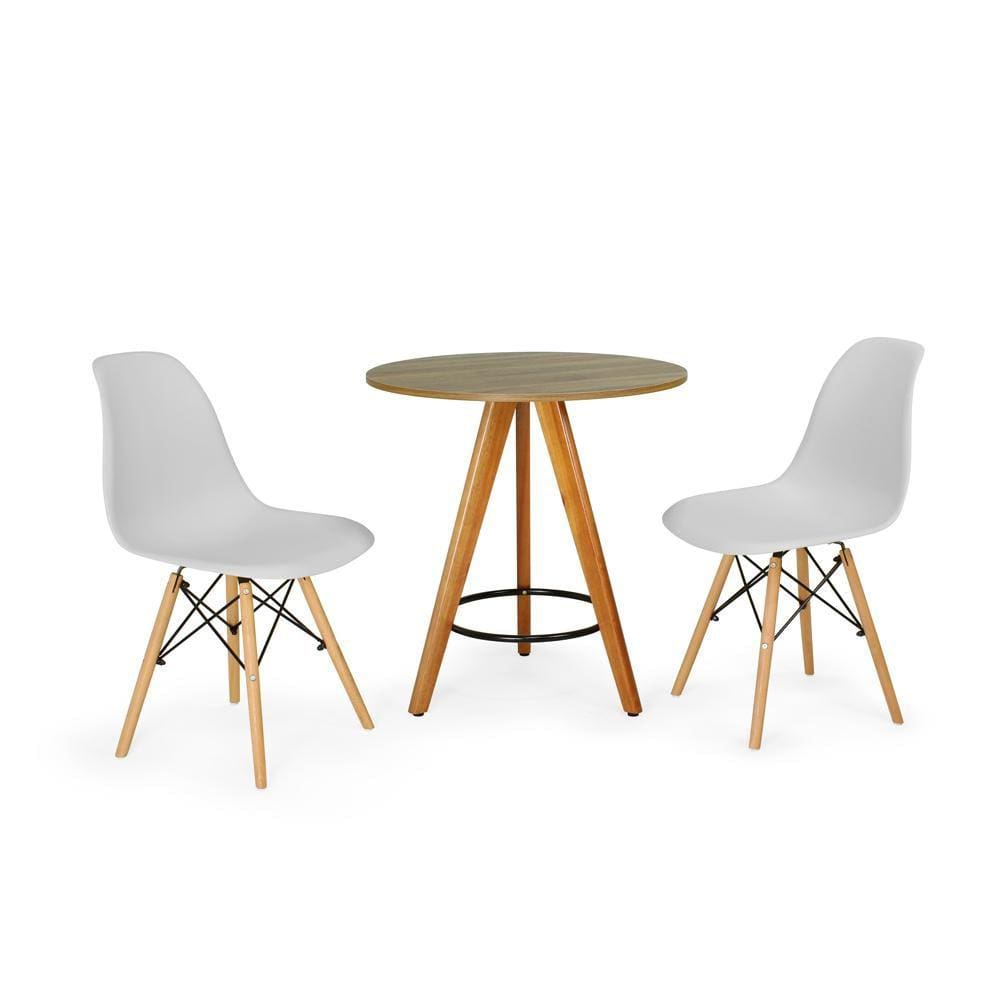 Conjunto Mesa Redonda Aline 70cm Natural com 2 Cadeiras Eames Eiffel - Cinza