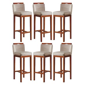 Kit 6 Banquetas Média Gourmet para Cozinha 38x92 Cm Líbia Madeira Maciça Suede Bege CCS