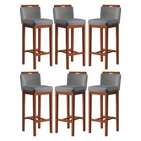 Kit 6 Banquetas Média Gourmet para Cozinha 38x92 Cm Líbia Madeira Maciça Suede Cinza CCS