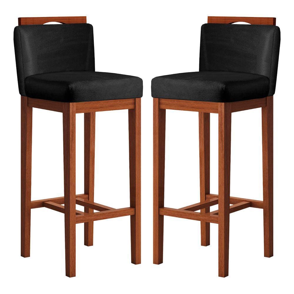 Kit 2 Banquetas Alta para Bancada Ilha 38x102 Cm Líbia Madeira Maciça Suede Preto CCS