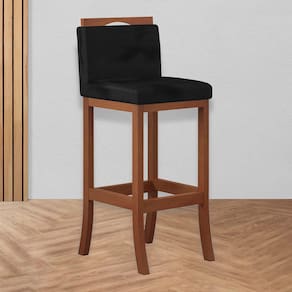Banqueta Alta Encosto Estofado 38 x 102 Cm Turim Madeira Maciça Castanho Suede Preto CCS