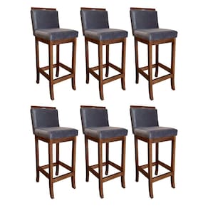 Kit 6 Banquetas Alta Estofada com Encosto 38 x 102 Cm Turim Madeira Maciça Pinhão Suede Cinza CCS