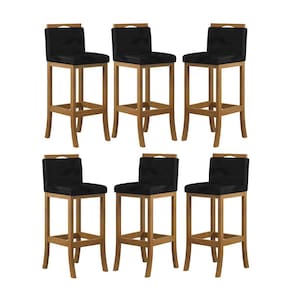 Kit 6 Banquetas Alta Encosto Estofado 38x102 Cm Turim Madeira Maciça Amêndoa Suede Preto CCS