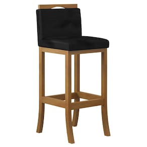 Banqueta Alta Encosto Estofado 38 x 102 Cm Turim Madeira Maciça Amêndoa Suede Preto CCS