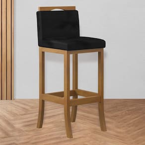 Banqueta Alta Encosto Estofado 38 x 102 Cm Turim Madeira Maciça Amêndoa Suede Preto CCS