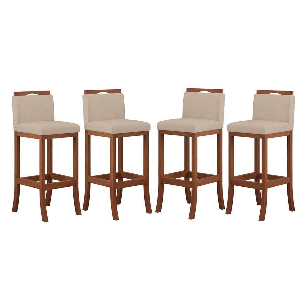 Kit 4 Banquetas Alta de Madeira para Cozinha Suede Bege