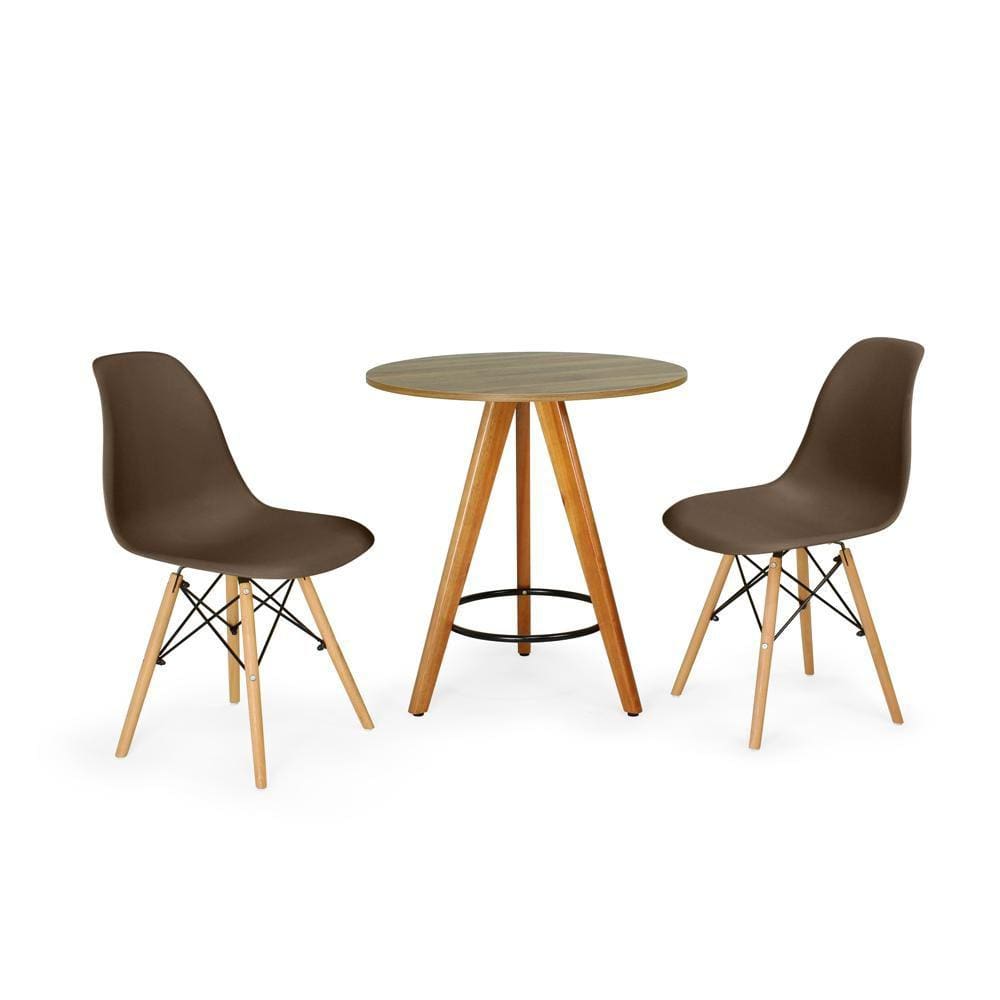 Conjunto Mesa Redonda Aline 70cm Natural com 2 Cadeiras Eames Eiffel - Marrom