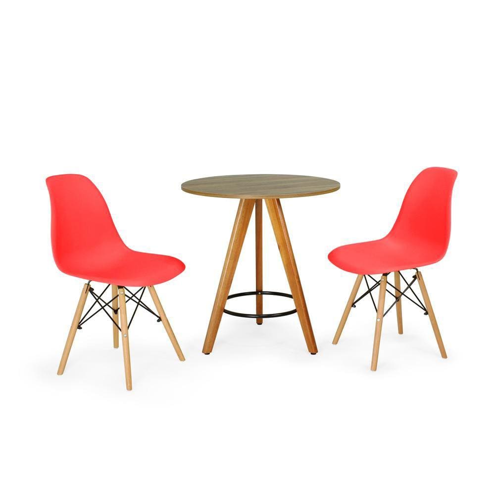 Conjunto Mesa Redonda Aline 70cm Natural com 2 Cadeiras Eames Eiffel - Vermelho