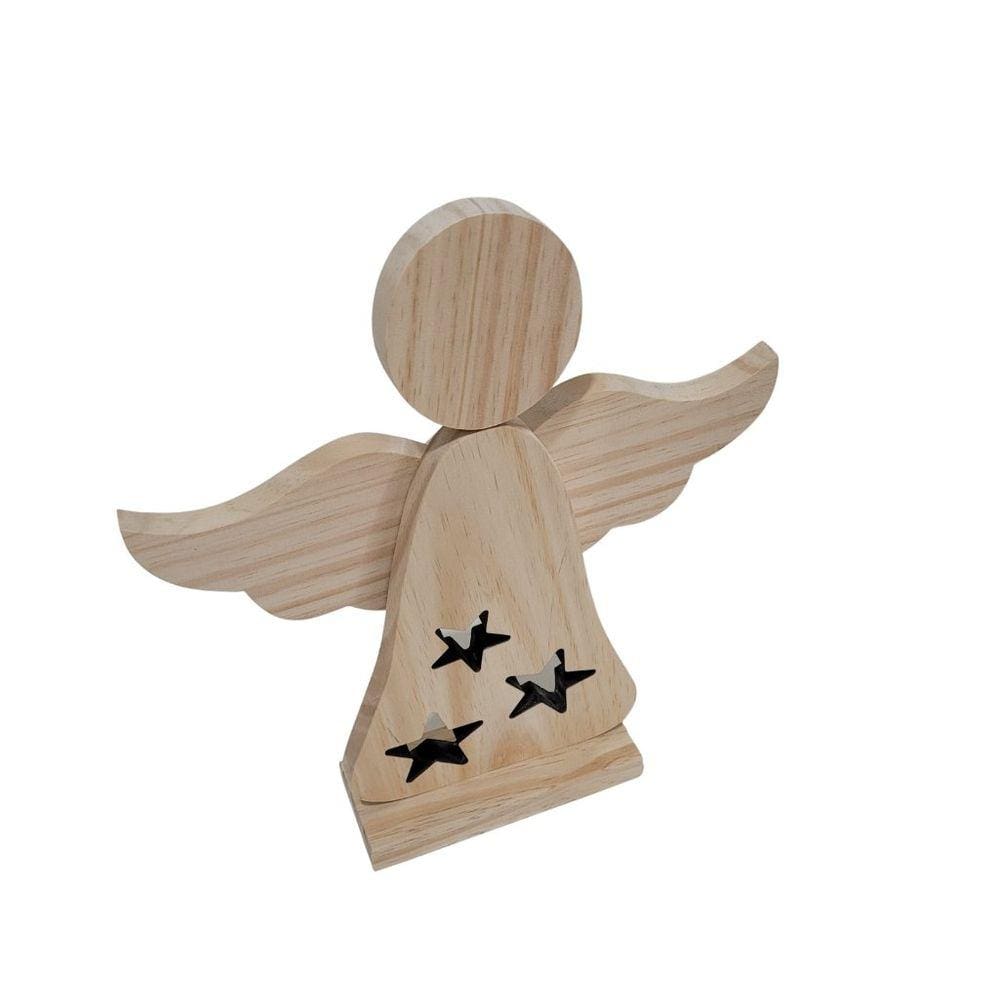 Anjo vasado estrelas com asa sobreposta em pinus - Jeito Próprio Artesanato