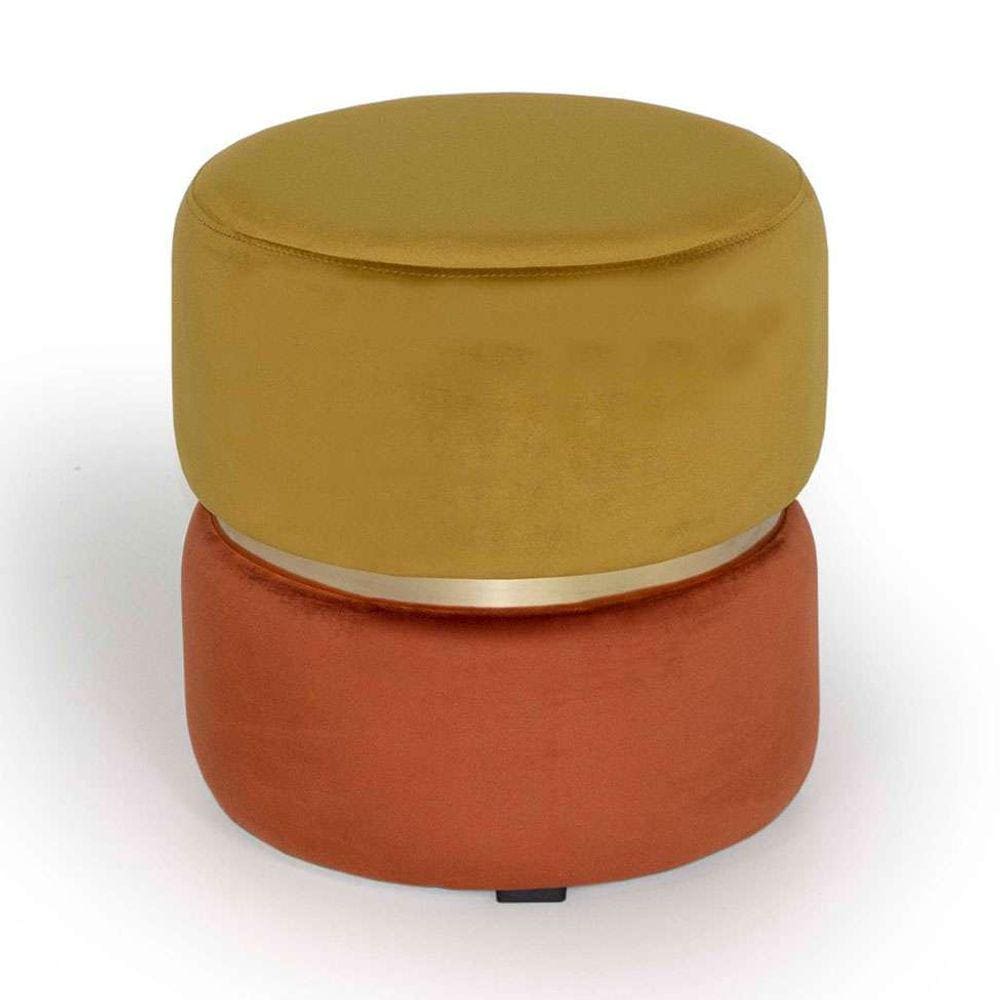 puff round rainbown veludo ouro e laranja