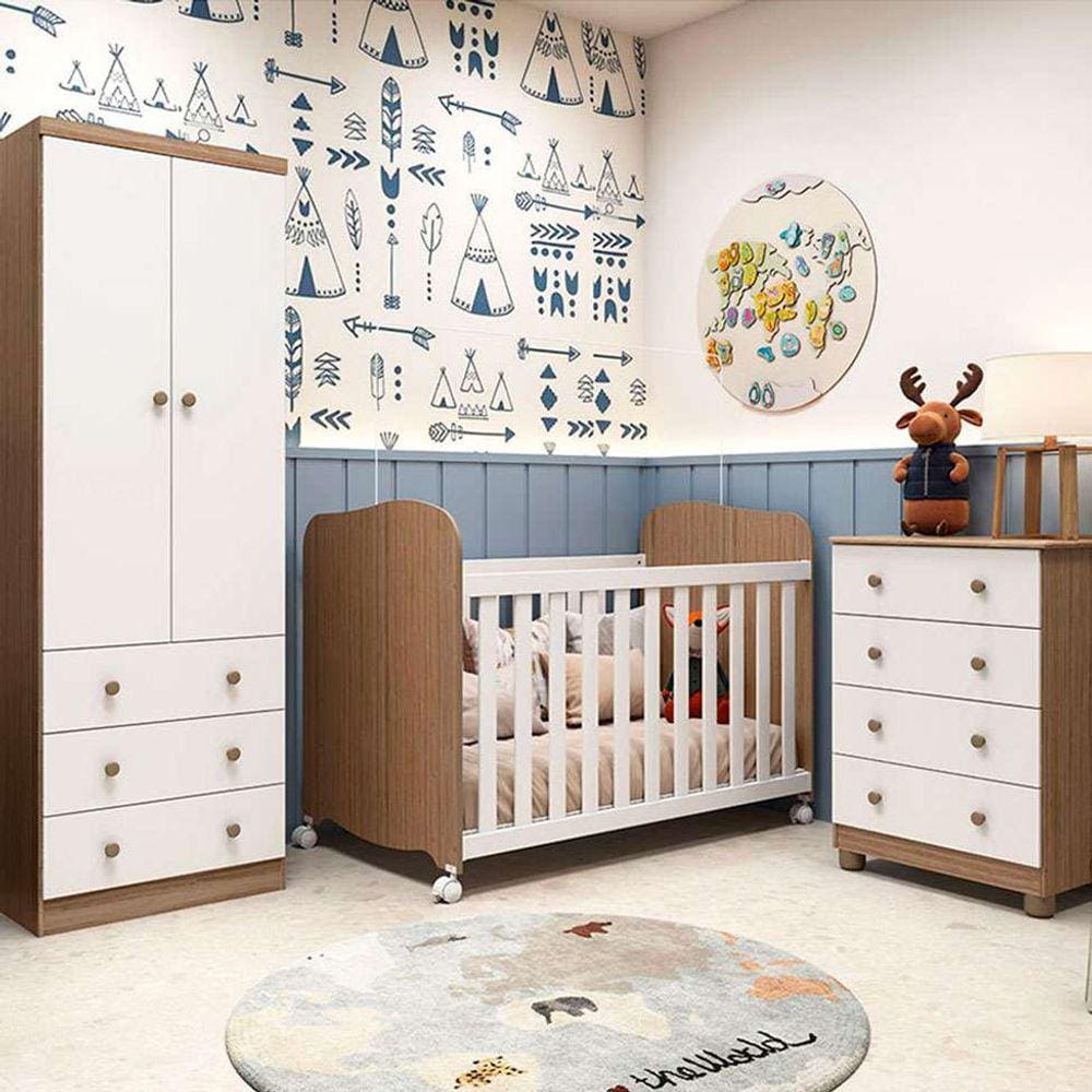 quarto infantil com colchão maia 2 pt 7 gv branco e carvalho