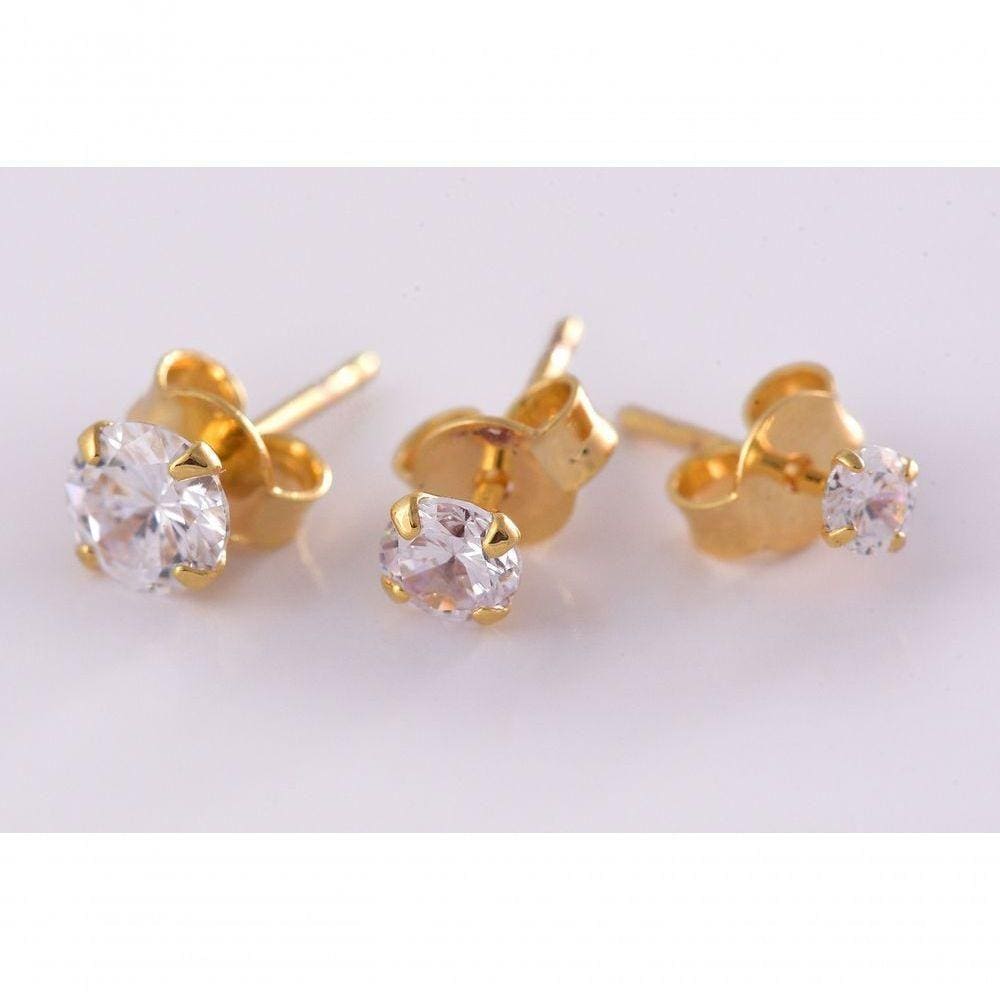 Trio De Brincos Zircônia Folheado Em Ouro 18K