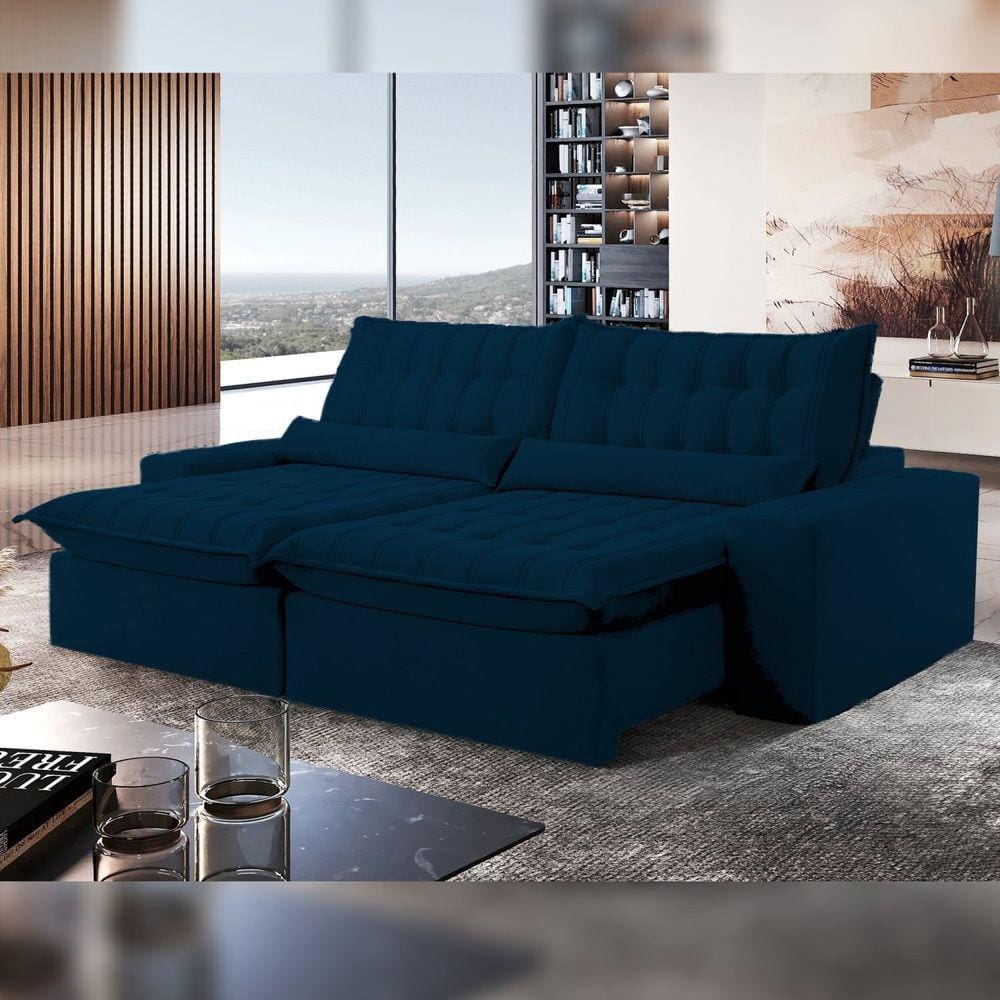 Sofá Retrátil e Reclinável 230cm Domínio Veludo/Azul