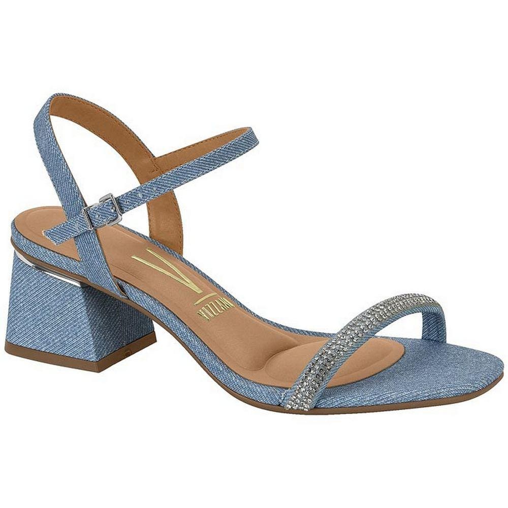 Sandália Feminina Salto Grosso Brilho Jeans Vizzano 6428.130