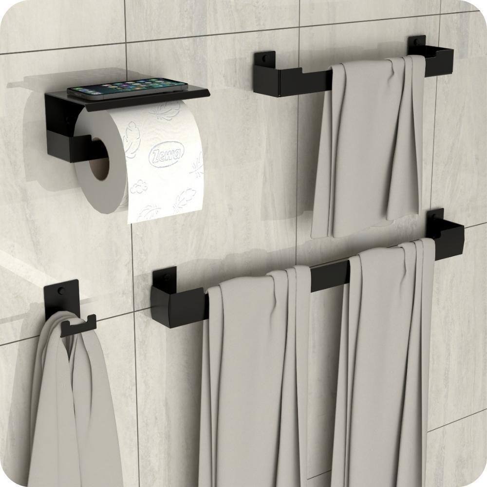 Kit Acessórios Para Banheiro Preto Fosco 4 Peças Elg