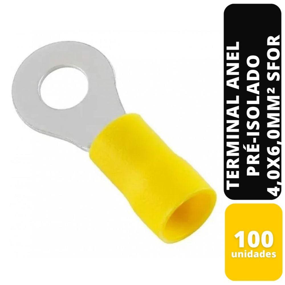 Kit c/100 Terminal Anel Amarelo Pré-Isolado 4,0x6,0mm² Sfor