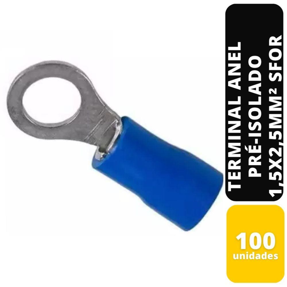 Kit C/100 Terminal Anel Azul Pré-Isolado 1,5x2,5 mm² Sfor