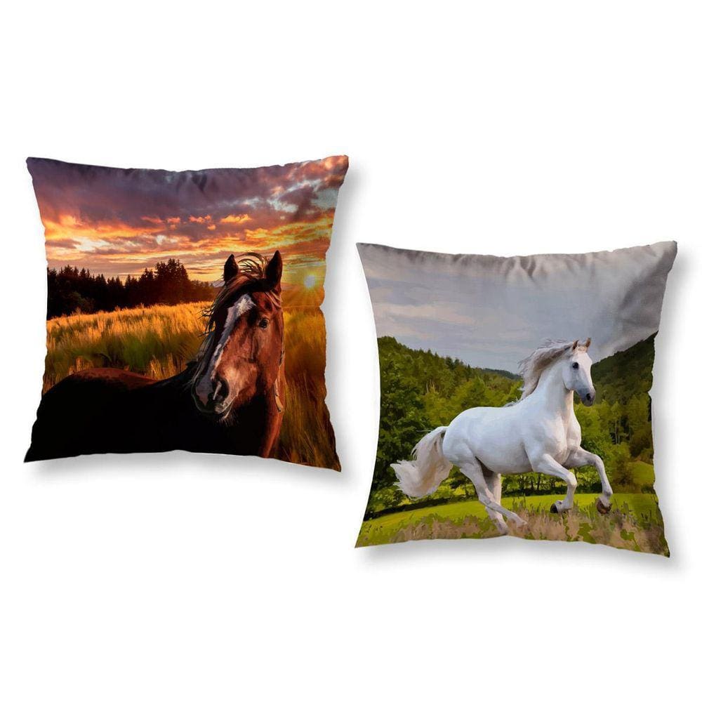 Kit 2 Almofadas Cheias 40Cm X 40Cm Estampadas Cavalo