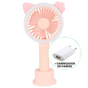 Mini Ventilador Portátil LED USB Recarregável + Adaptador Rosa CBRN19618