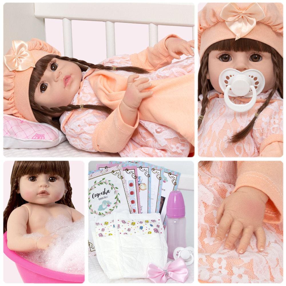 Boneca Bebê Reborn Abigail Corpo de Silicone Realista 48cm em