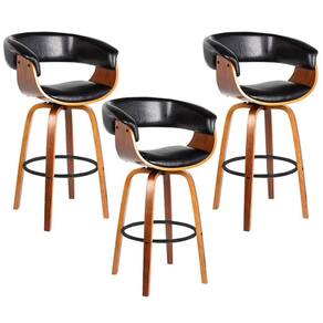 Kit 3 Banquetas Giratória Alta com Encosto Base Madeira Ravi R02 PU Preto - Mpozenato