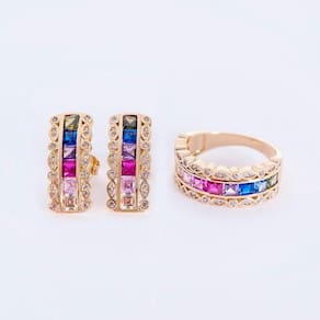 Conjunto de Anel e Brincos Coloridos
