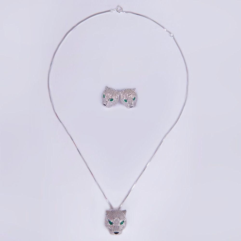 Conjunto de Colar e Brincos Pantera Branca