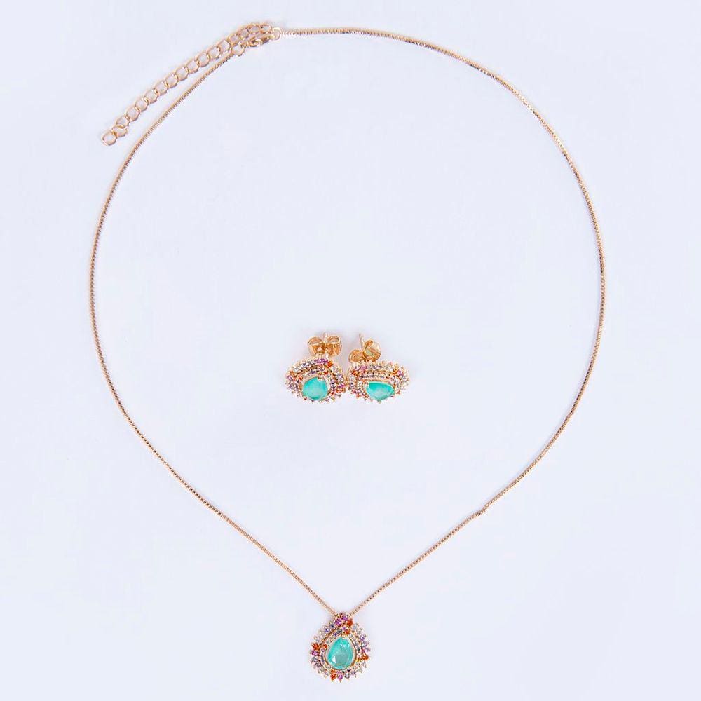 Conjunto de Colar e Brincos com Pedra Fusion